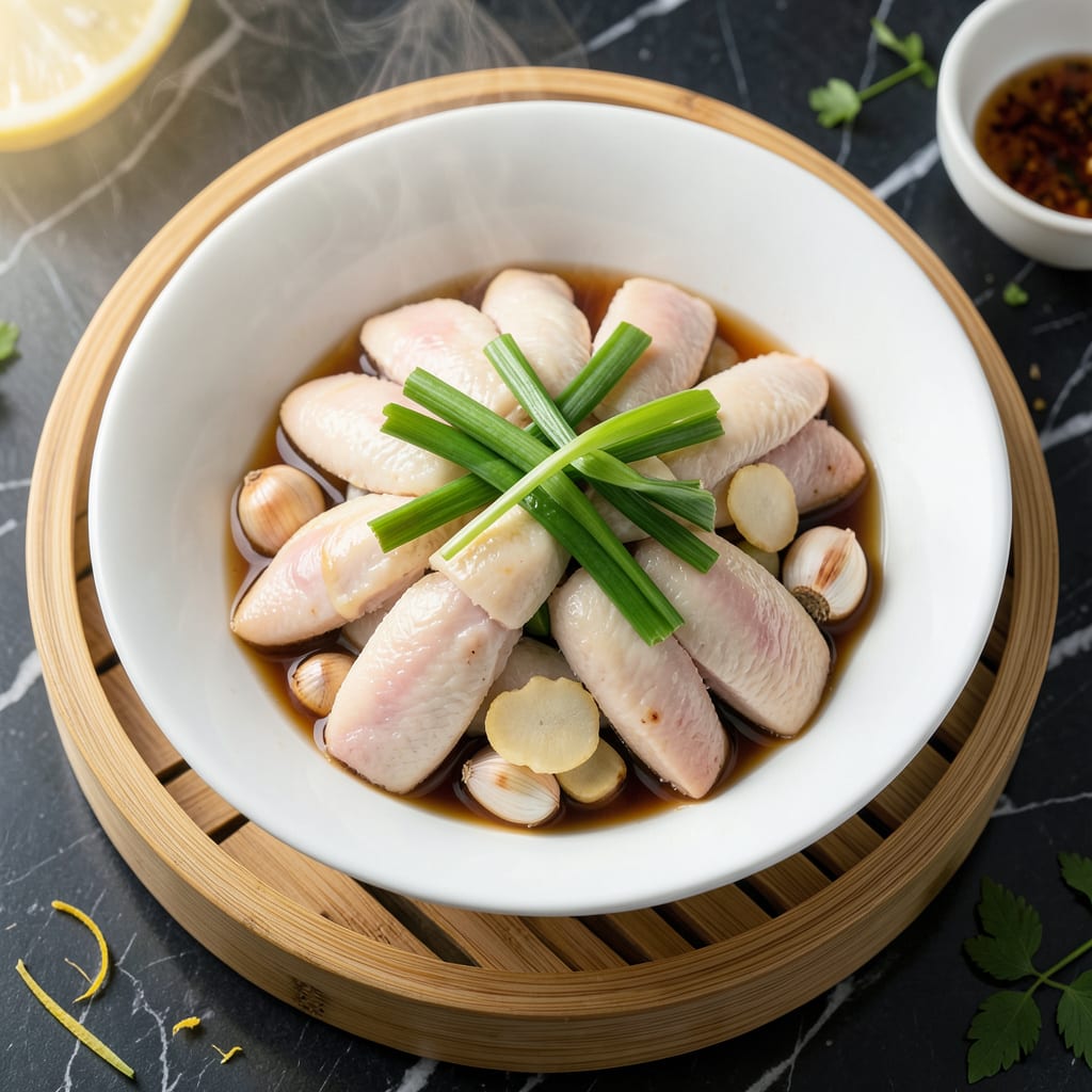 steamed chicken recipe illustration with key details