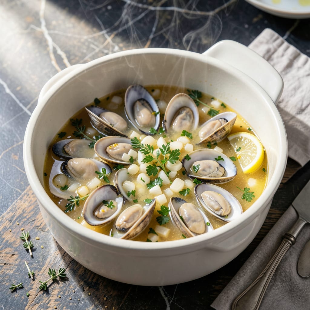 Steamed Clams Recipe: Briny Sweetness With White Wine and Herbs example with annotations