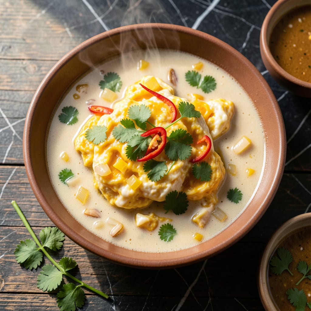 Steamed Egg Curry Recipe: Silky Custard in Aromatic Spiced Broth example with annotations
