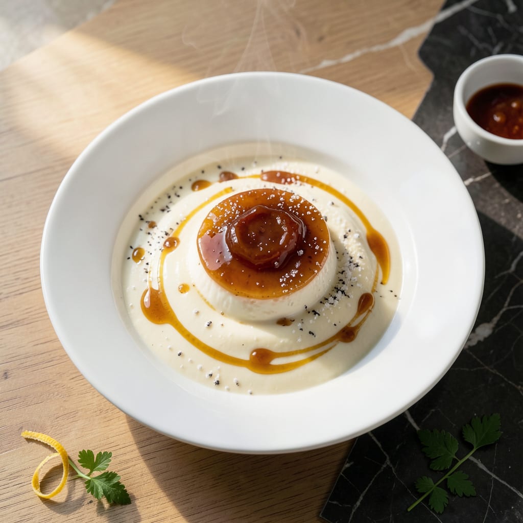 Steamed Egg Dessert Recipe: Silky Custard With Caramelized Sugar example with annotations