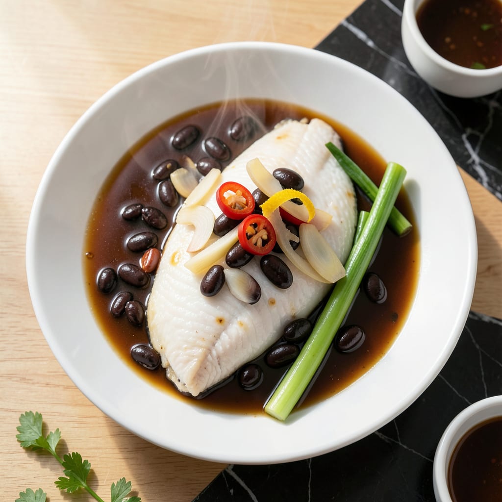 Visual representation of Steamed Fish With Black Beans Recipe: Cantonese Style Silky Tender Fillets