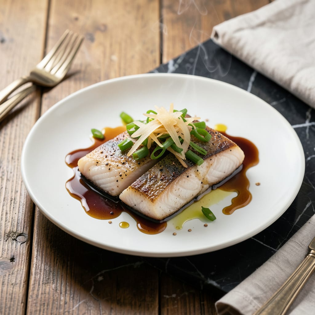 Visual representation of Steamed Halibut Recipe: Silky White Fish with Ginger and Scallions
