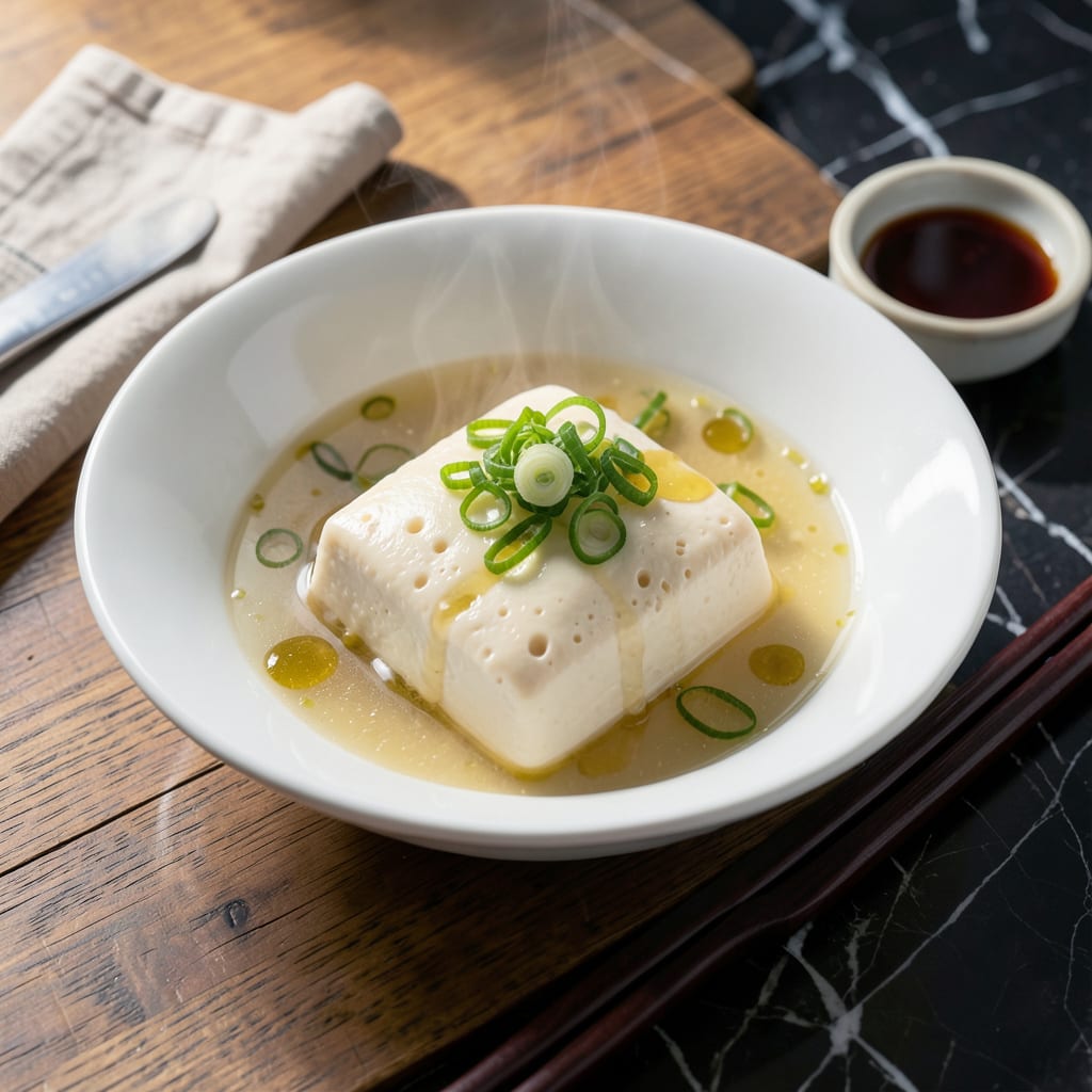 steamed japanese egg tofu recipe example with annotations