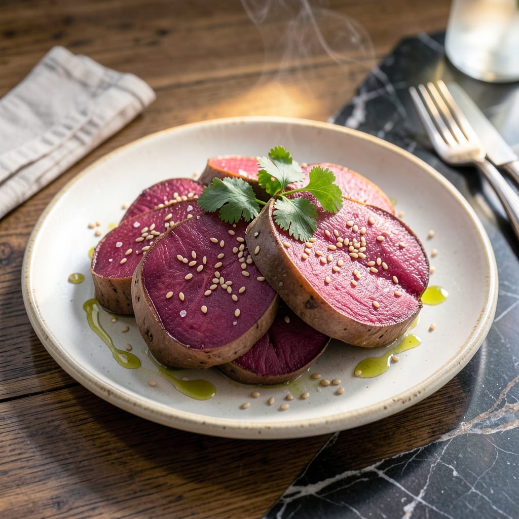 Visual representation of Steamed Japanese Sweet Potato Recipe: Naturally Sweet and Silky Slices