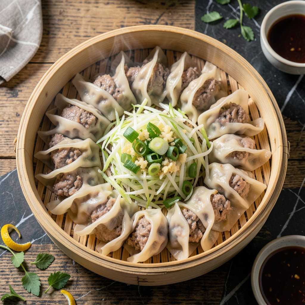 Steamed Pork Dumplings Recipe: Traditional Folding for Juicy Parcels example with annotations