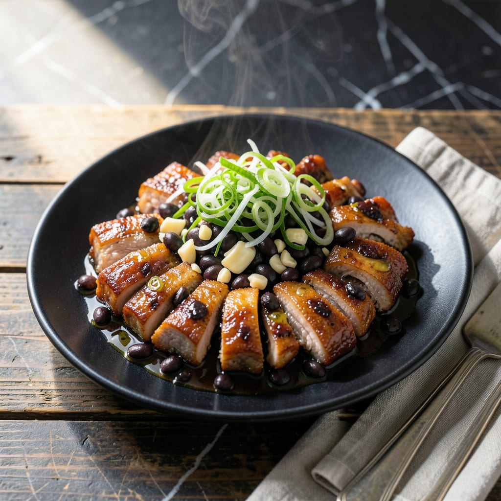 steamed pork ribs with black bean sauce recipe illustration with key details