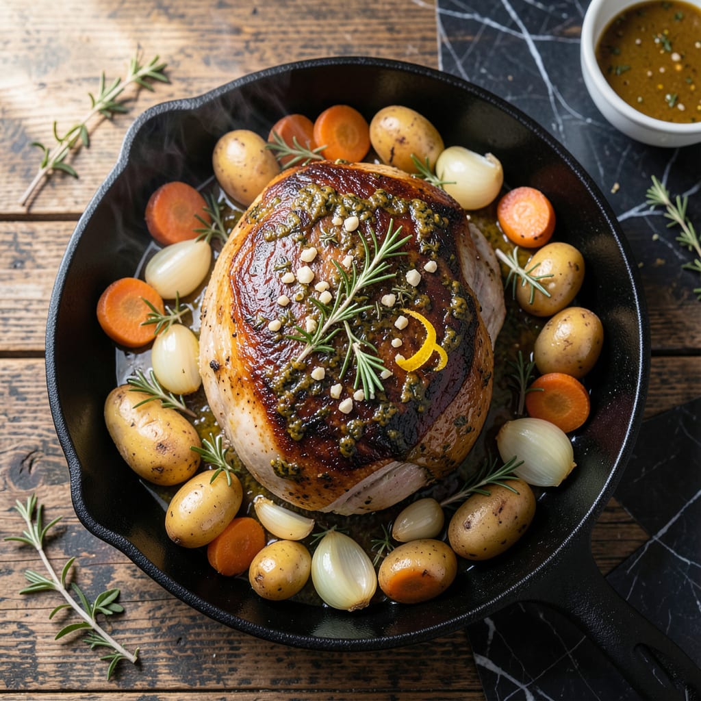 Steamship Round Roast Recipe: Slow Roasted Beef with Herb Crust illustration with key details