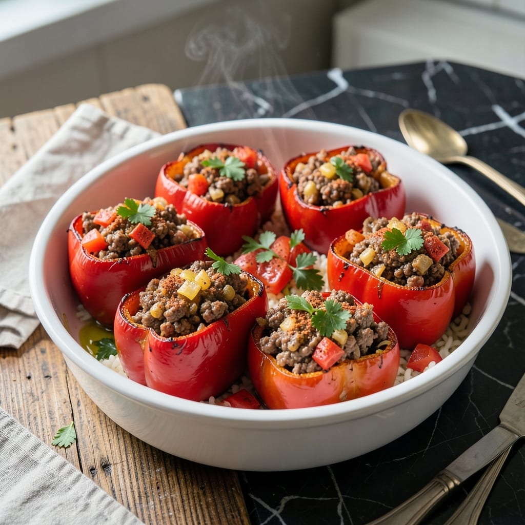 Stuffed Bell Pepper Recipe Ground Beef: Savory Rice and Herb Filling illustration with key details