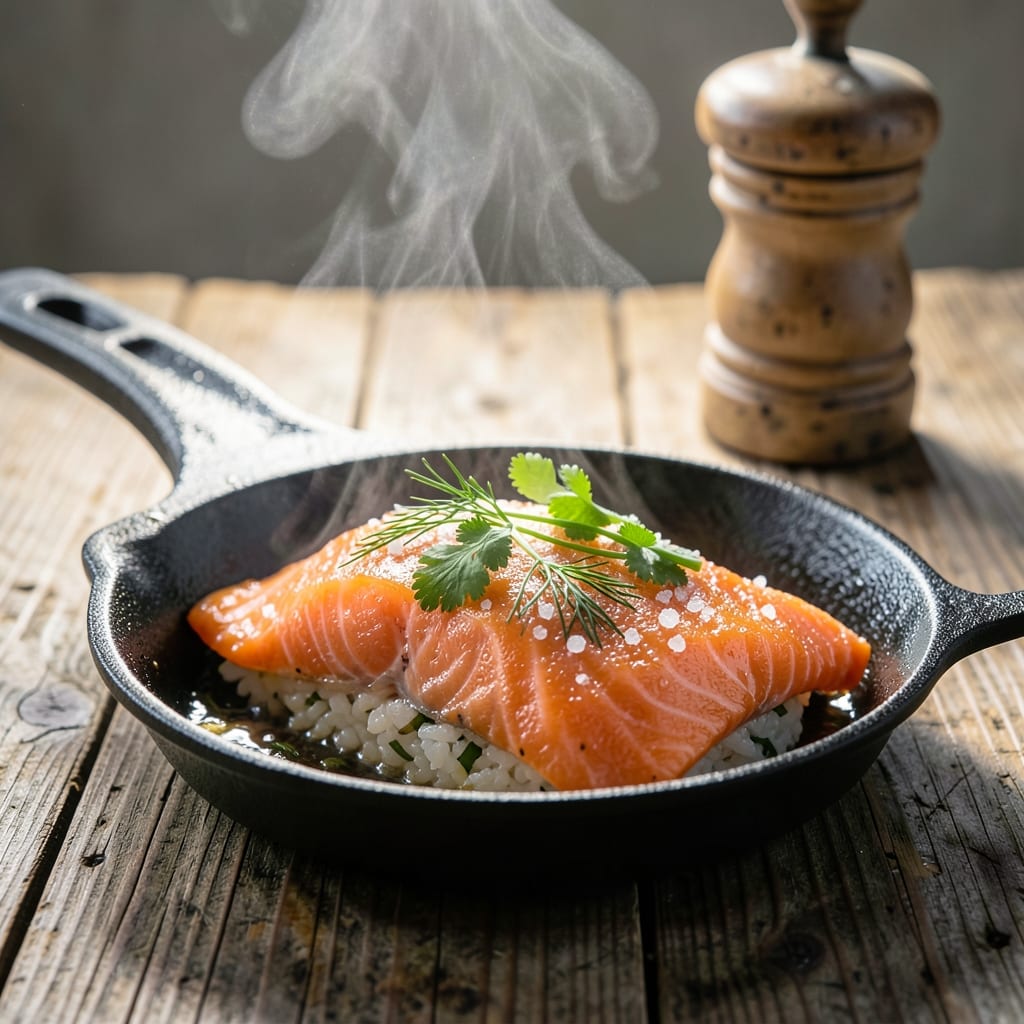 sushi bake recipe salmon illustration with key details