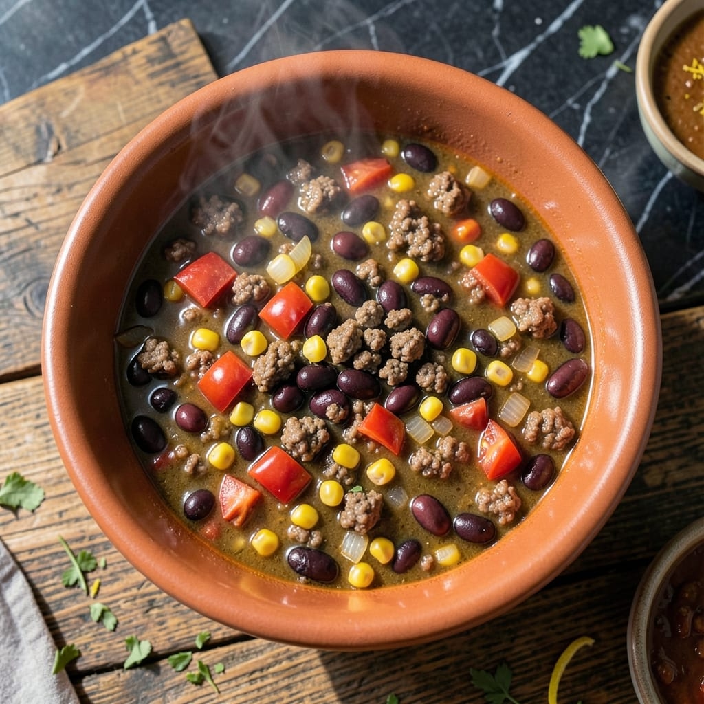 taco soup recipe crock pot illustration with key details