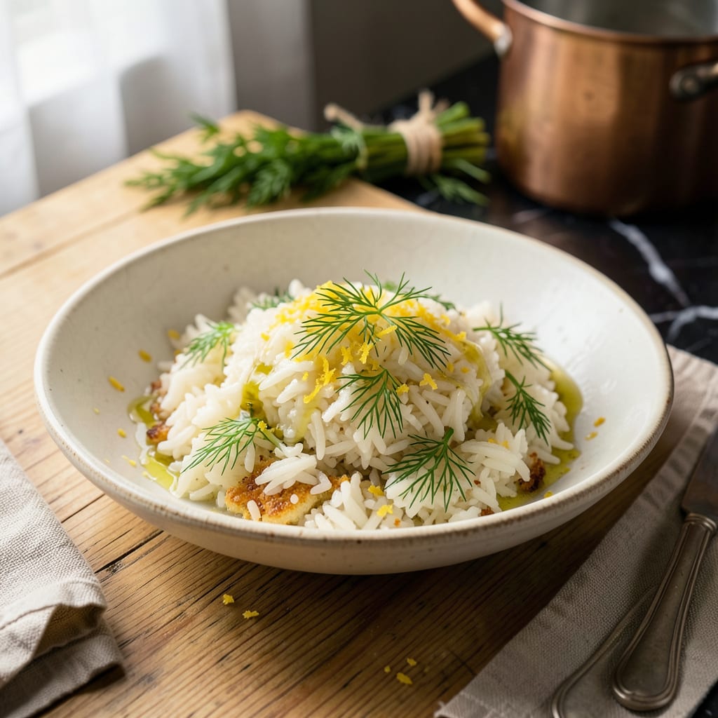 Visual representation of Taziki's Rice Recipe: Lemon Herb Infused Mediterranean Perfection