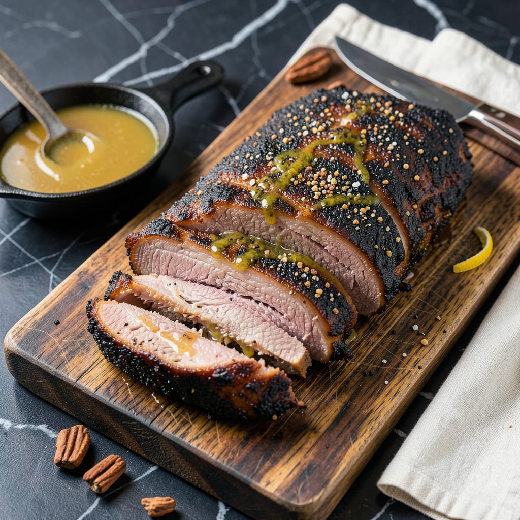 Terry Black's BBQ Brisket Recipe: Texas Style Smokehouse Perfection illustration with key details