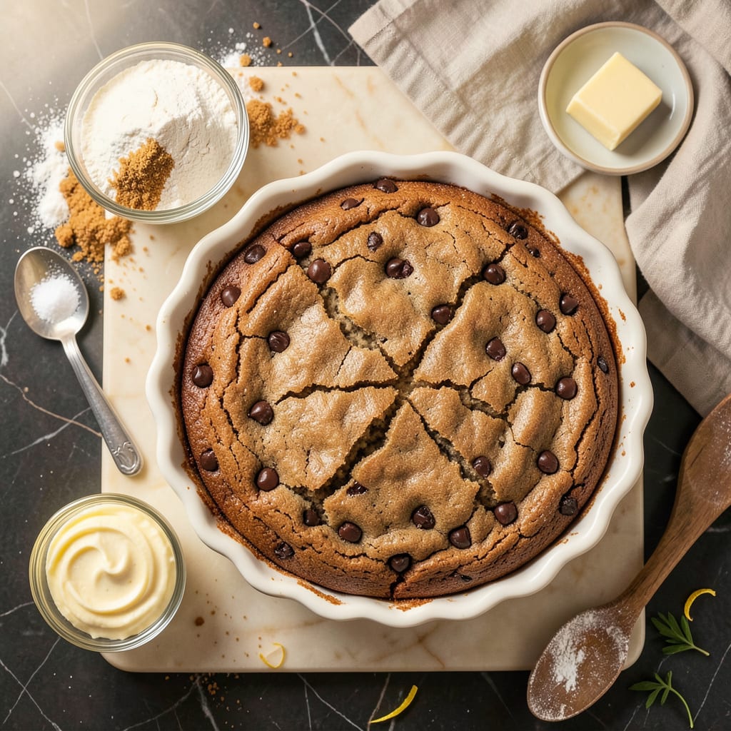 toll house cookie cake recipe illustration with key details