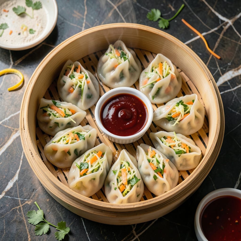 Veg Steam Momos Recipe: Fluffy Wrappers With Aromatic Fillings example with annotations