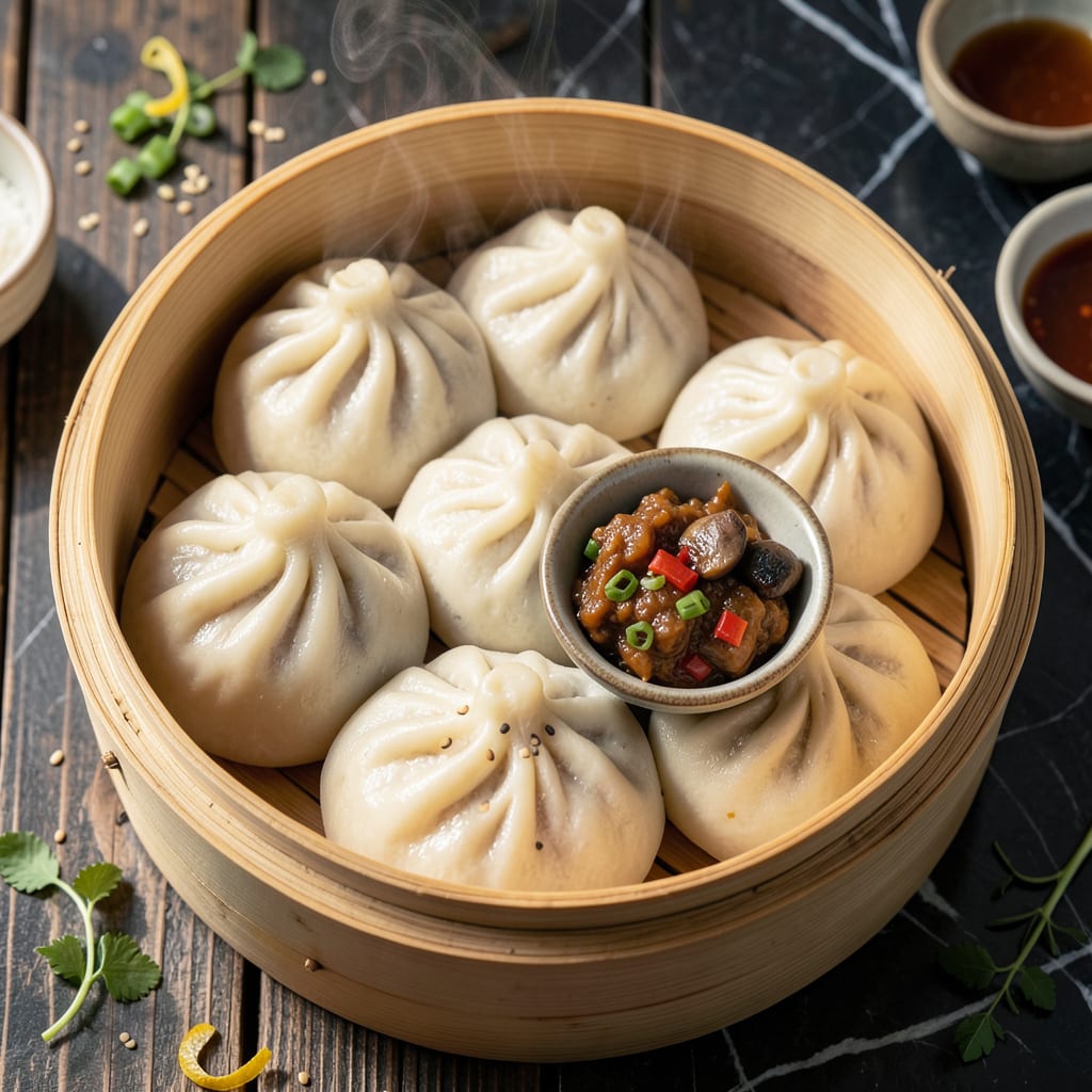 Vegan Steamed Buns Recipe: Pillowy Soft With Sweet and Savory Fillings example with annotations